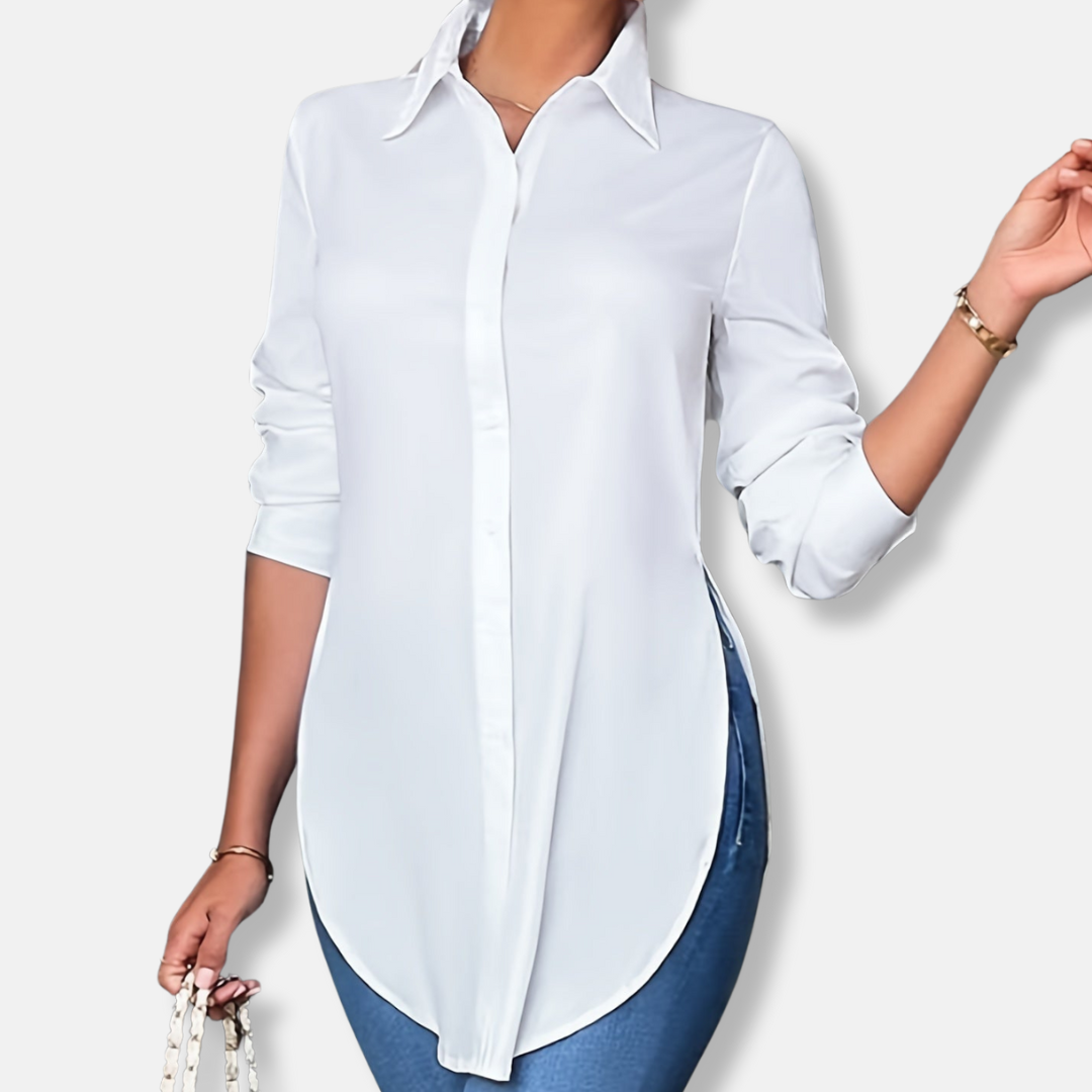 Isabella Longline Button-Up Blouse | Relaxed Fit Collared Blouse
