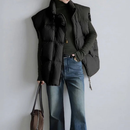 Amelia Quilted Padded Vest | Stand Collar Relaxed Fit Vest