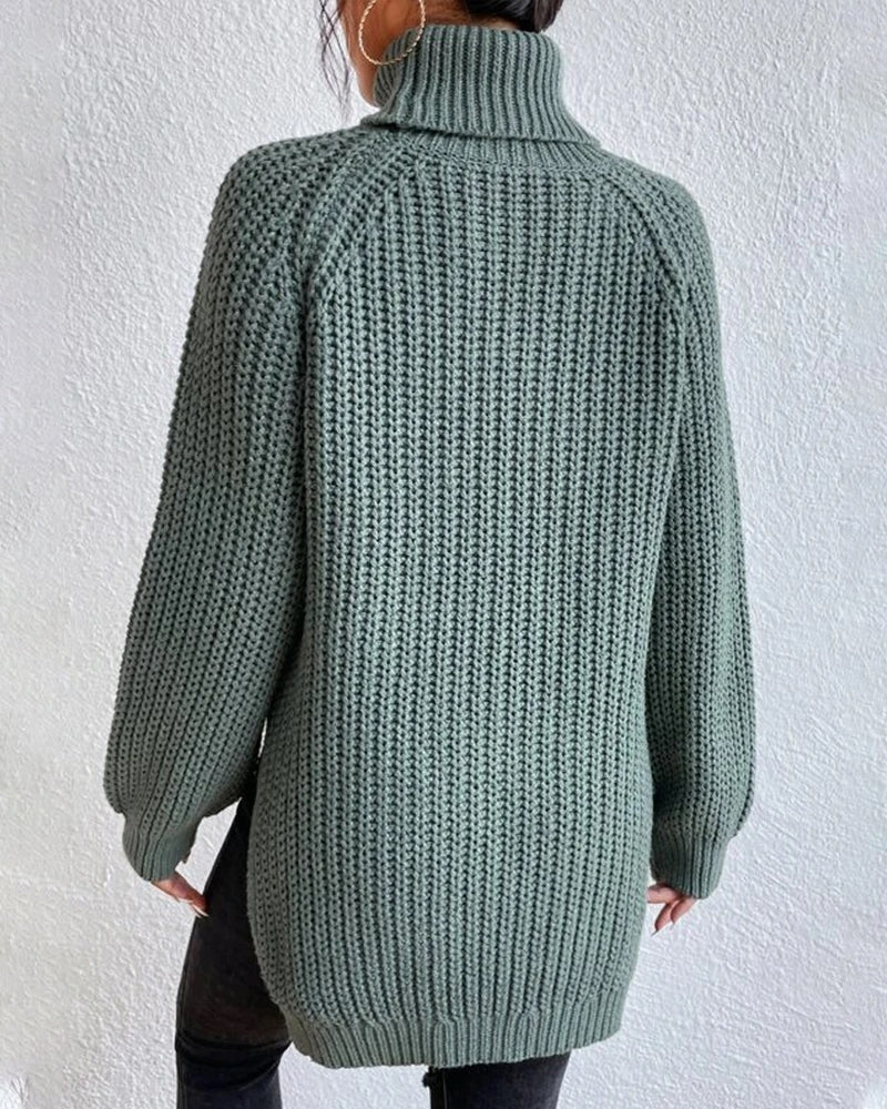 Olivia Relaxed Fit Turtleneck Sweater | Ribbed Raglan Sleeve Sweater