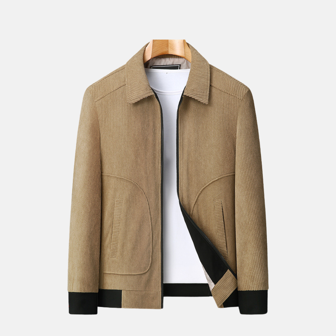 Men’s Bomber Jacket – Corduroy Ribbed Texture – Loose Fit – Zip Front – Hip Length