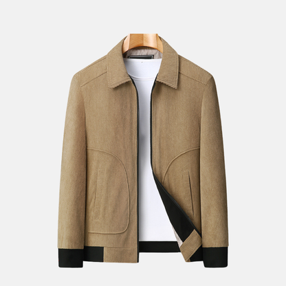 Men’s Bomber Jacket – Corduroy Ribbed Texture – Loose Fit – Zip Front – Hip Length