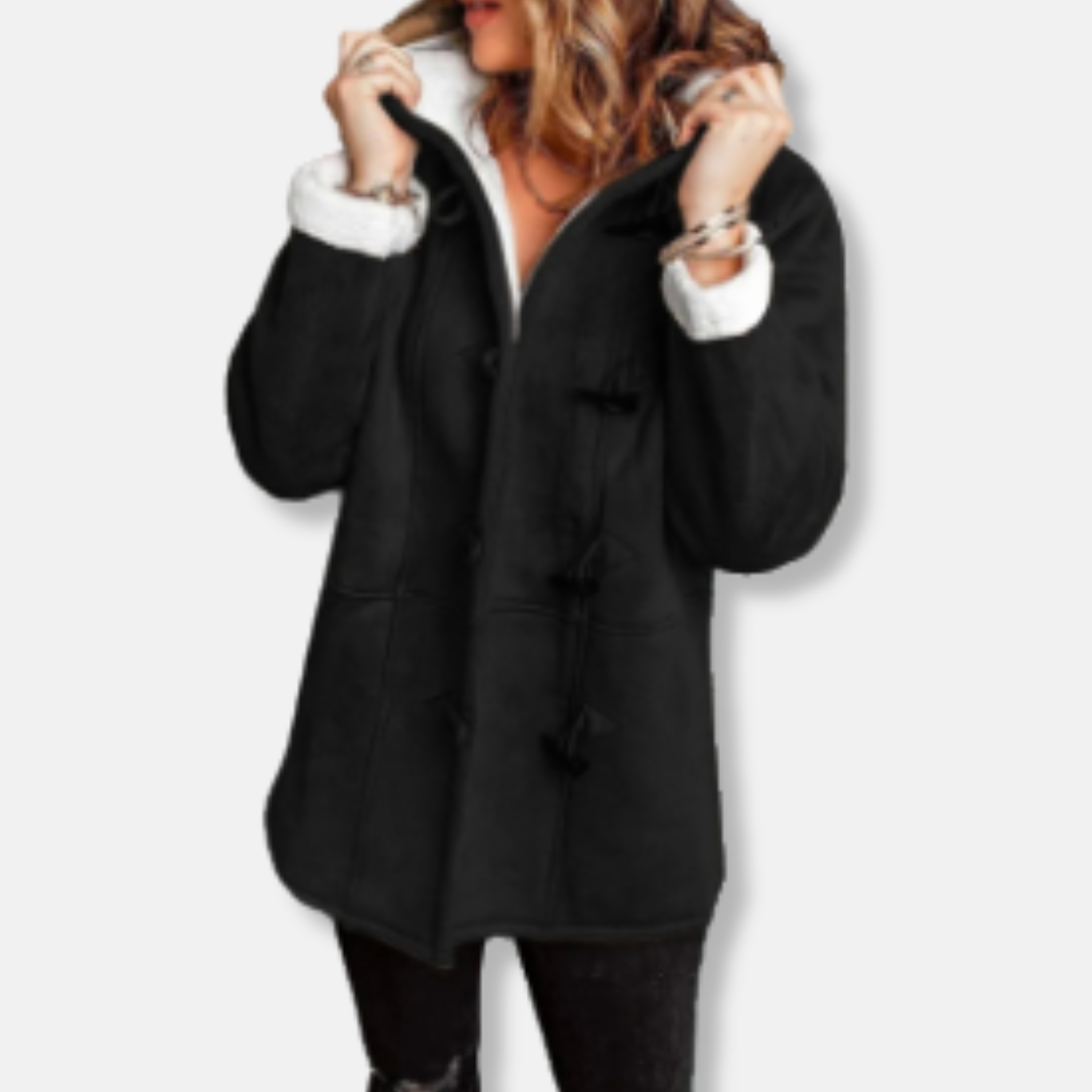 Sienna Hooded Toggle Coat | Relaxed Fit Thigh-Length Coat