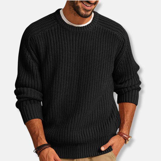 Men’s Sweatshirt – Loose Fit – Chunky Knit – Round Neck – Ribbed Cuffs and Hem