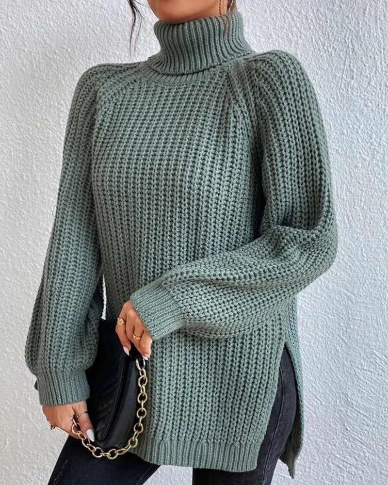 Olivia Relaxed Fit Turtleneck Sweater | Ribbed Raglan Sleeve Sweater