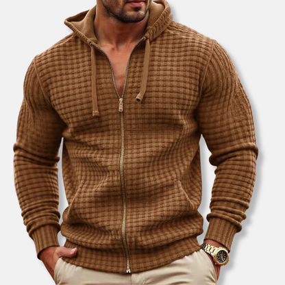 Men’s Hooded Sweatshirt – Waffle Knit – Regular Fit – Full Zip with Drawstring Hood