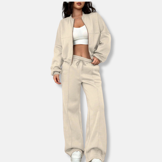 Viola Two-Piece Set | Cropped Bomber Jacket Wide Leg Trousers
