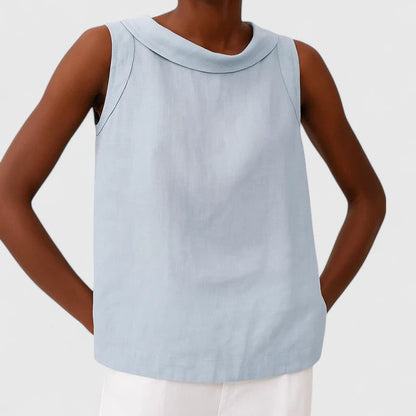 Ivy Relaxed Fit Sleeveless Top | Roll Collar Sleeveless Top