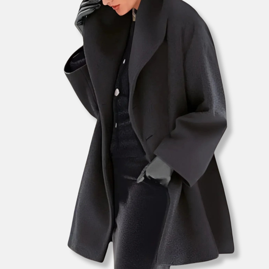 Isabella A-Line Coat | Collared Lapel Button Front Coat