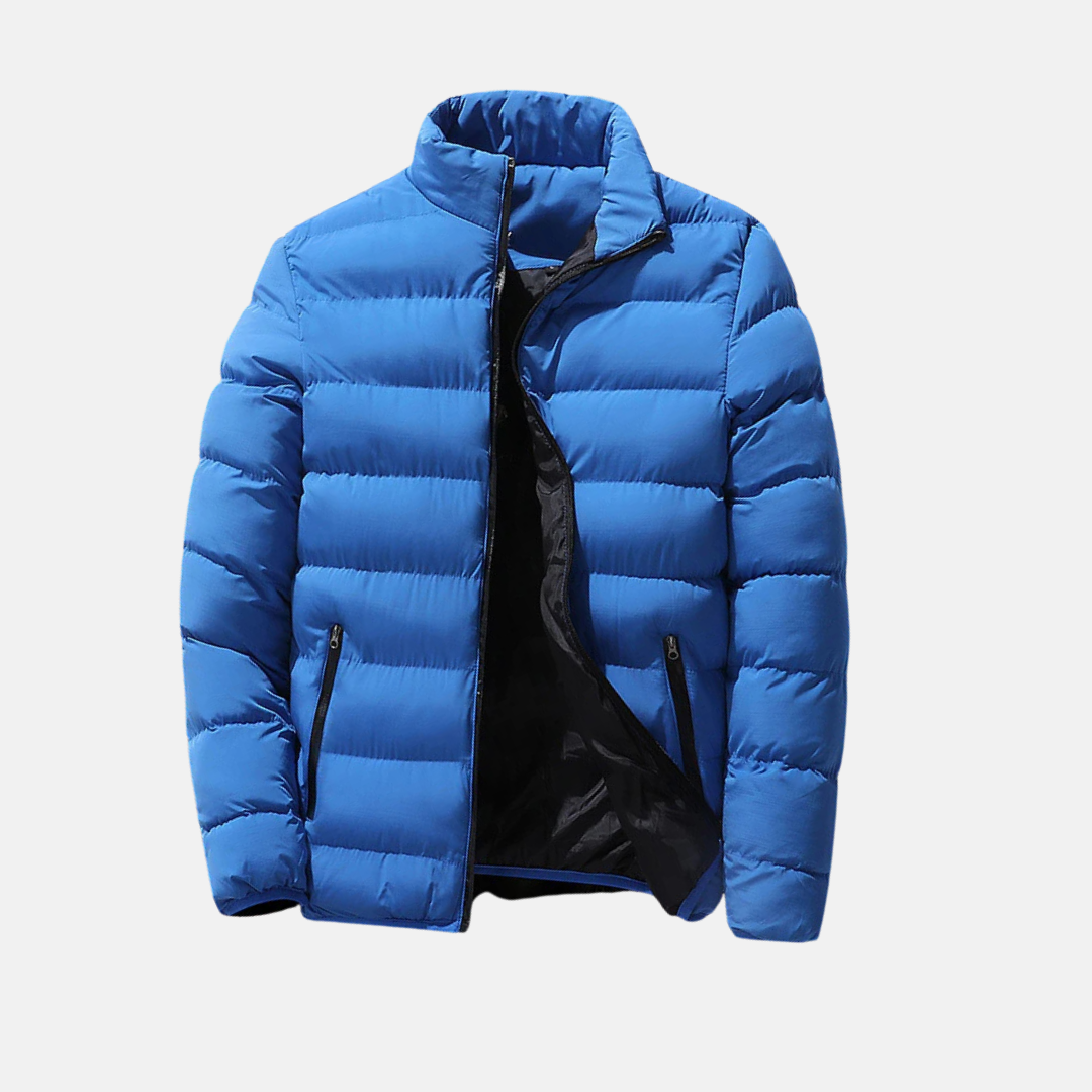Men’s Quilted Coat – Relaxed Fit – Stand Collar – Padded – Zip Closure – Water-Resistant