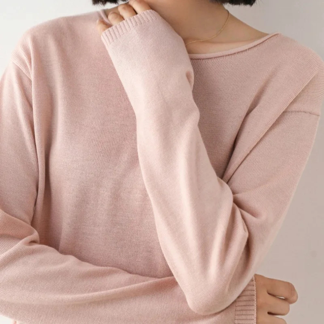 Vittoria Ribbed Relaxed Fit Knit Top | Scoop Neck Long Sleeve Knit Top