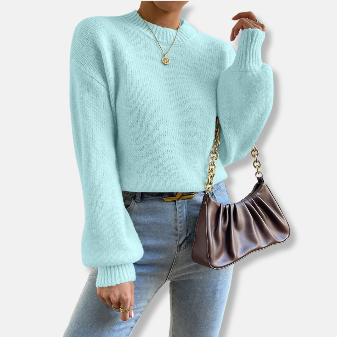 Women’s Knit Sweater – Relaxed Fit – Soft Wool Feel – Crew Neck – Ribbed Cuffs