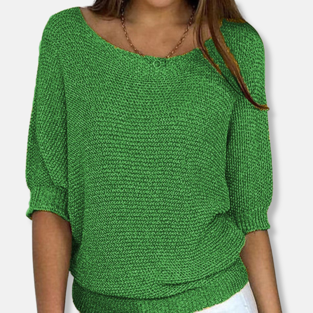 Isla Relaxed Fit Sweater | Scoop Neck Three-Quarter Sleeve Sweater