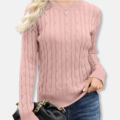 Women’s Sweatshirt – Cable Knit – Relaxed Fit – Crew Neck – Long Sleeve Ribbed Cuffs
