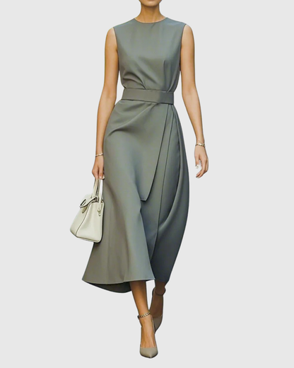 Freya Draped Midi Dress | Belted Wrap Front Dress