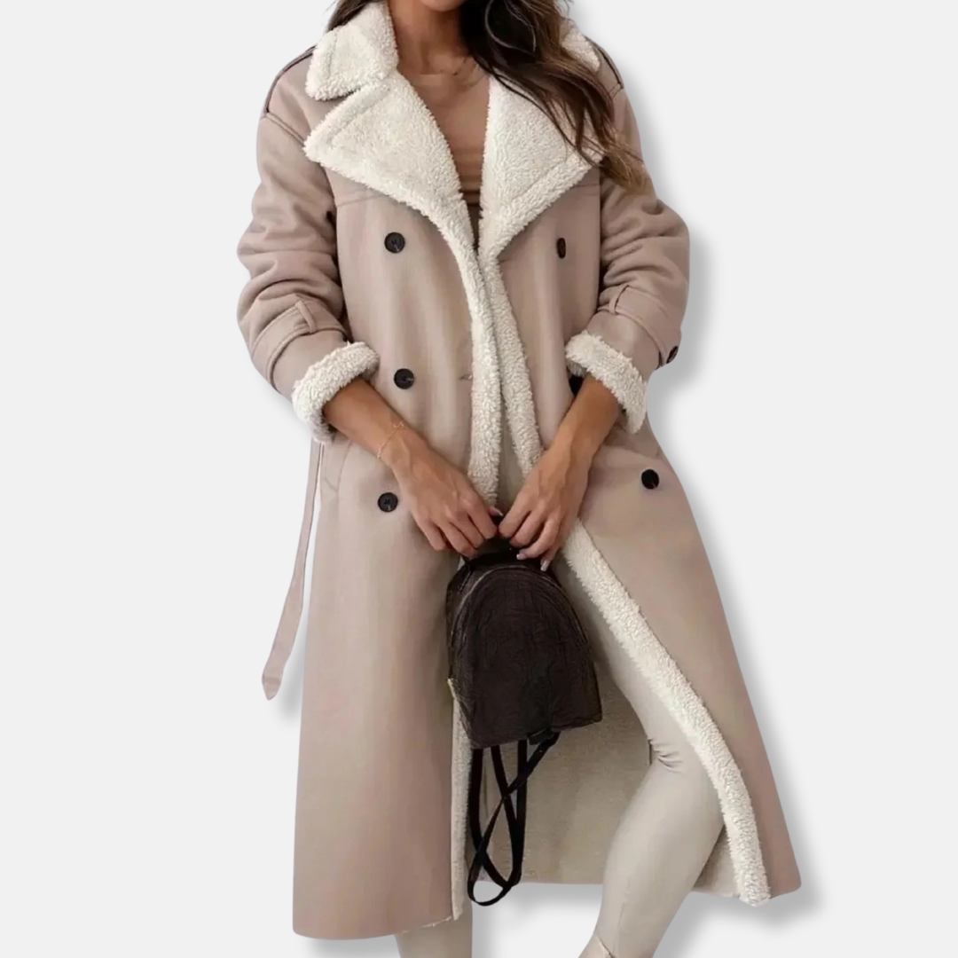 Women’s Long Coat – Double Like – Oversized Fit – Plush Collar & Cuffs