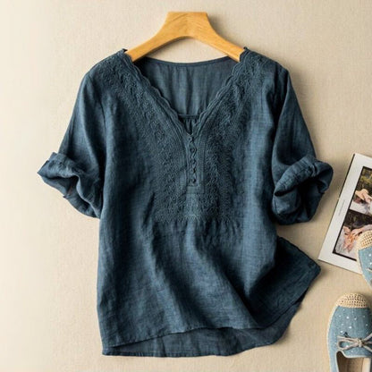 Isla Relaxed Fit Blouse | Embroidered Button Front Blouse