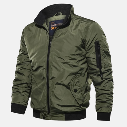 Henry Relaxed Fit Bomber Jacket | Stand Collar Zip-Up Bomber Jacket