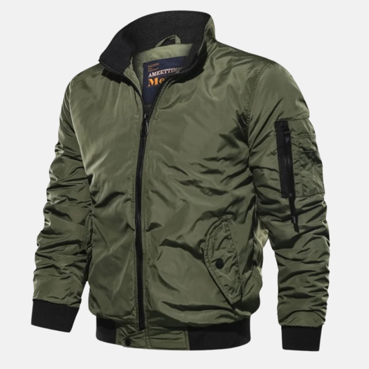 Henry Relaxed Fit Bomber Jacket | Stand Collar Zip-Up Bomber Jacket