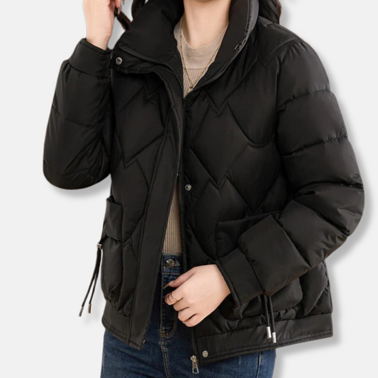 Rose Puffer Jacket | Relaxed Fit Stand Collar Jacket