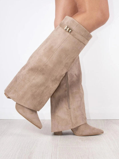 Francesca Structured Fit Thigh-High Boots | Buckle Detail Pointed Toe Boots