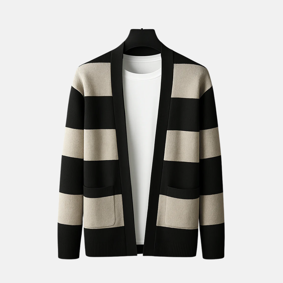 Men’s Cardigan Sweatshirt – Relaxed Fit – Knit Stripe – Open Front – Mid Length Layer