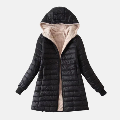 Women’s Puffer Coat – Quilted Insulated – Plush Lining – Hooded Mid-Length Fit