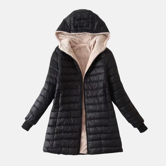 Women’s Puffer Coat – Quilted Insulated – Plush Lining – Hooded Mid-Length Fit
