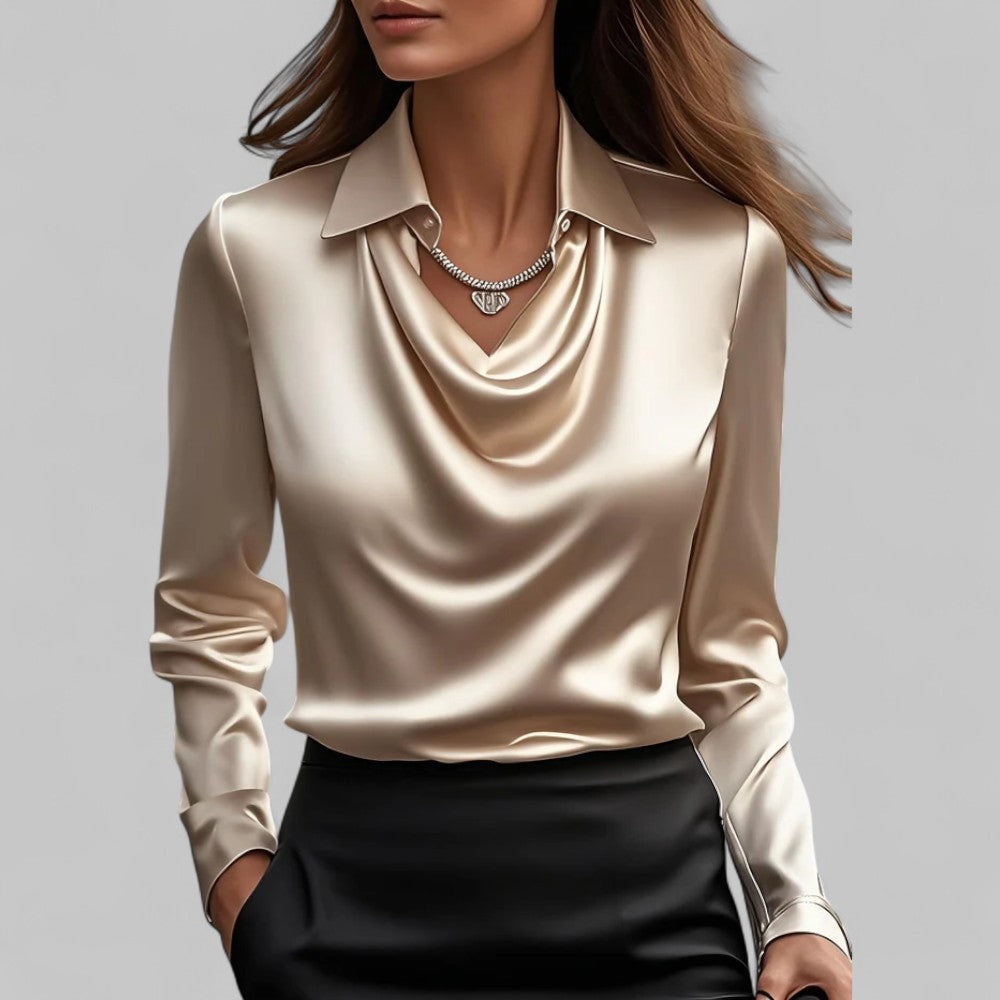 Isla Draped Fit Blouse | Draped Neck Long Sleeve Blouse