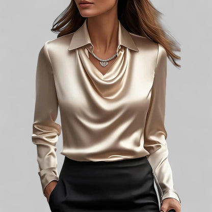 Isla Draped Fit Blouse | Draped Neck Long Sleeve Blouse