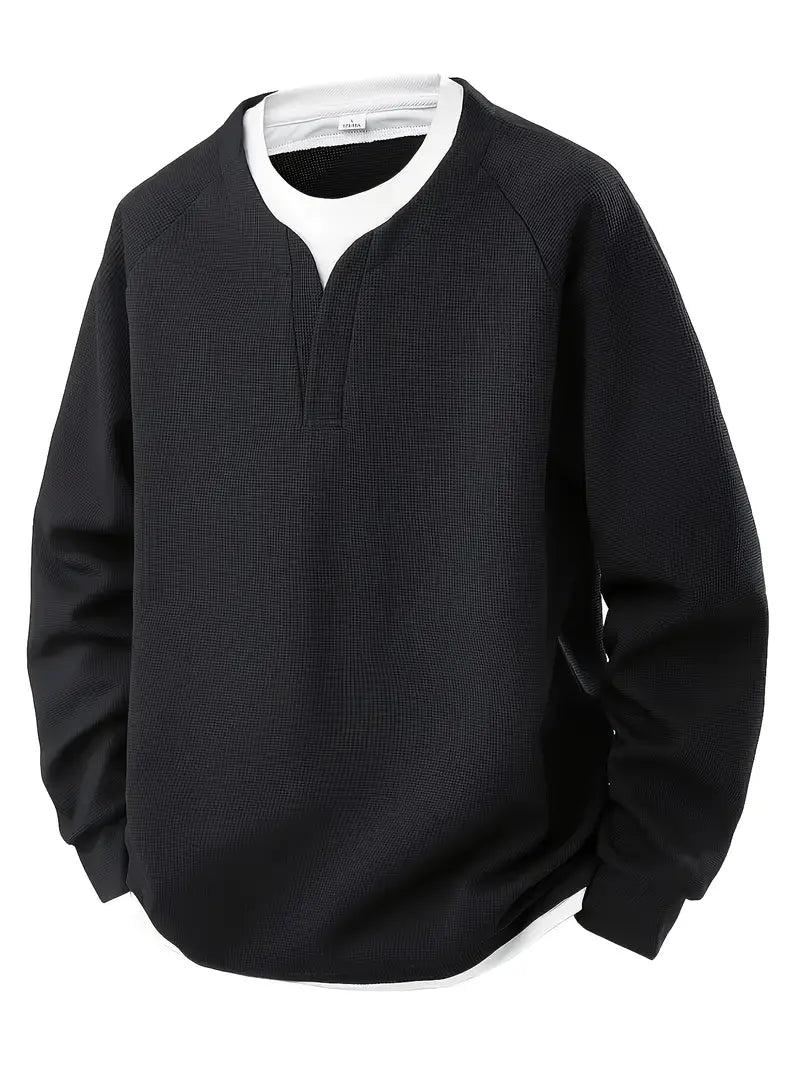 Harry Oversized Pullover | V-Neck Waffle Knit Hip-Length Pullover