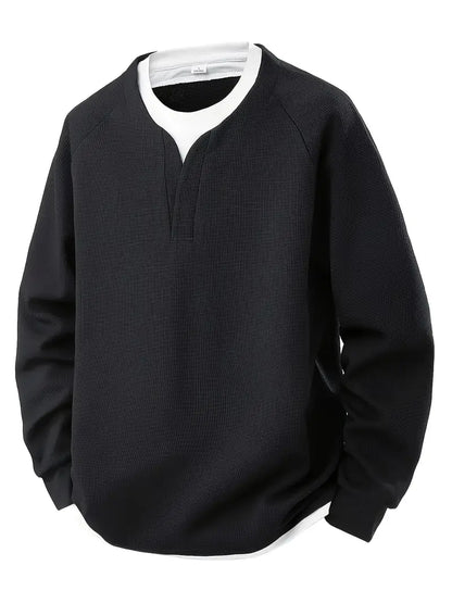 Harry Oversized Pullover | V-Neck Waffle Knit Hip-Length Pullover