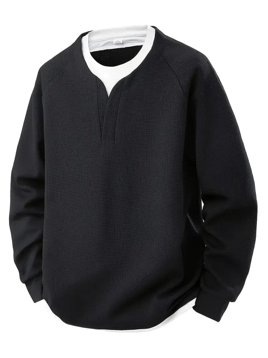 Harry Oversized Pullover | V-Neck Waffle Knit Hip-Length Pullover