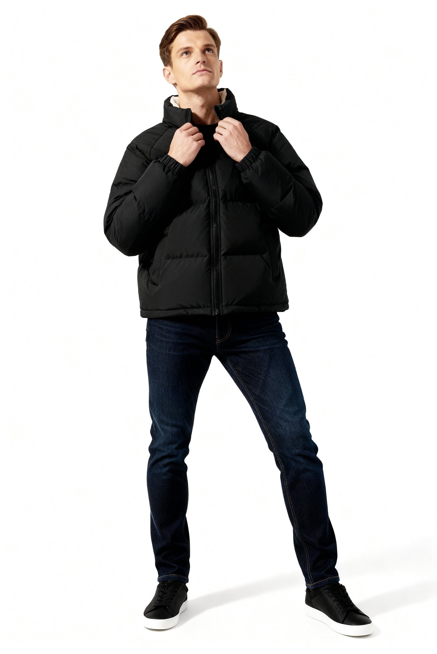 Arthur Quilted Relaxed Fit Puffer Jacket | Stand Collar Zip Front Puffer Jacket