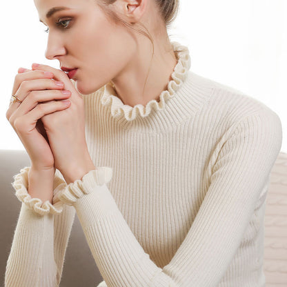 Isla Slim Fit Turtleneck Sweater | Ruffled Ribbed Sweater