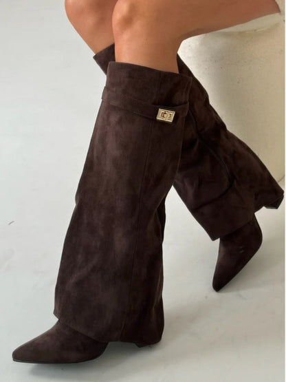 Francesca Structured Fit Thigh-High Boots | Buckle Detail Pointed Toe Boots
