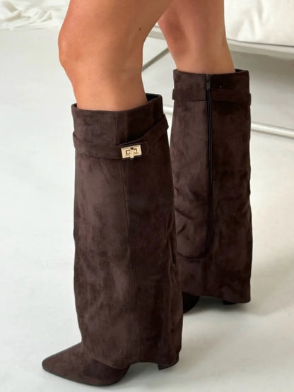 Francesca Structured Fit Thigh-High Boots | Buckle Detail Pointed Toe Boots
