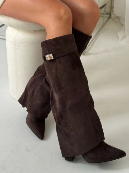 Francesca Structured Fit Thigh-High Boots | Buckle Detail Pointed Toe Boots