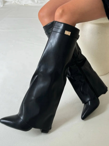 Francesca Structured Fit Thigh-High Boots | Buckle Detail Pointed Toe Boots