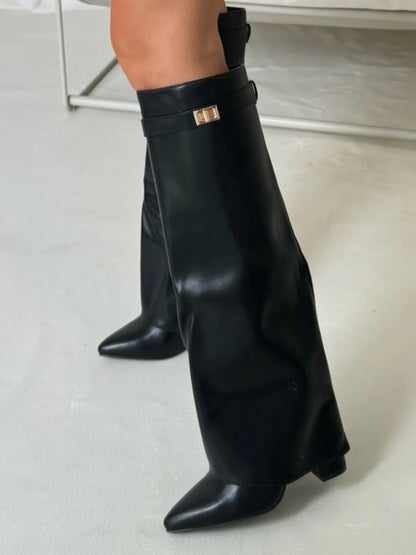 Francesca Structured Fit Thigh-High Boots | Buckle Detail Pointed Toe Boots