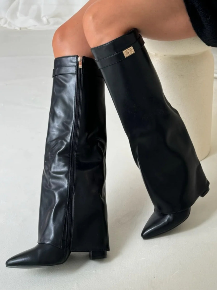 Francesca Structured Fit Thigh-High Boots | Buckle Detail Pointed Toe Boots