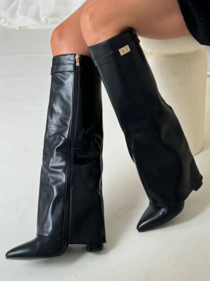Francesca Structured Fit Thigh-High Boots | Buckle Detail Pointed Toe Boots