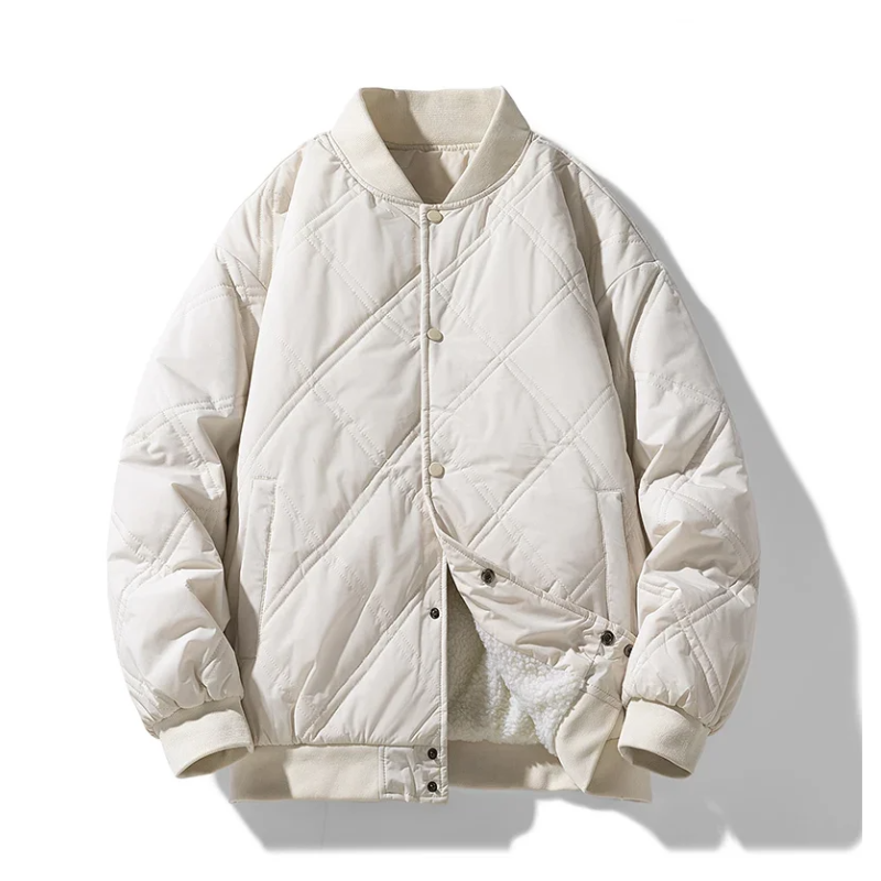 Noah Vintage Diamond Quilted Bomber Jacket | Sherpa-Lined Snap Jacket