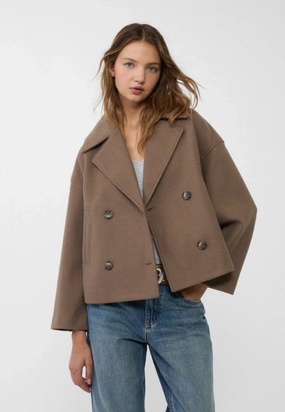 Amelia Cropped Double-Breasted Jacket | Relaxed Fit Button Front Jacket