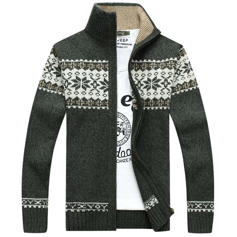 Men’s Sherpa Lined Knit Sweater – Wool Blend Zip-Up – Jacquard Design