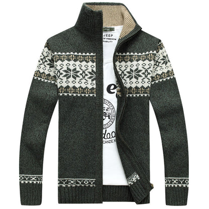 Men’s Sherpa Lined Knit Sweater – Wool Blend Zip-Up – Jacquard Design