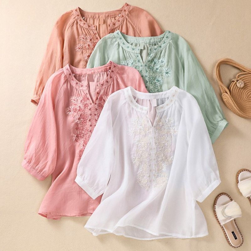 Isabella Relaxed Fit Blouse | Floral Embroidered Blouse