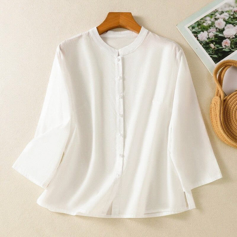 Sienna Relaxed Fit Blouse | Band Collar 3/4 Sleeve Blouse