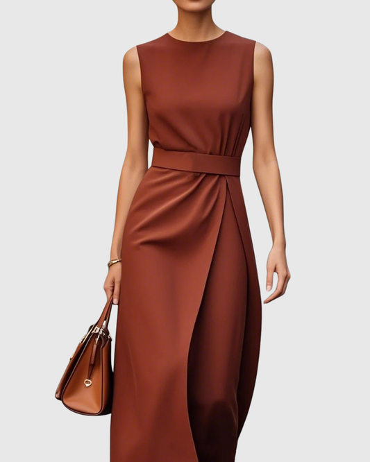 Freya Draped Midi Dress | Belted Wrap Front Dress