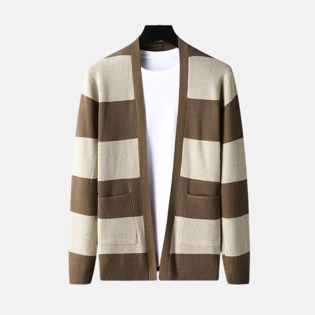 Men’s Cardigan Sweatshirt – Relaxed Fit – Knit Stripe – Open Front – Mid Length Layer
