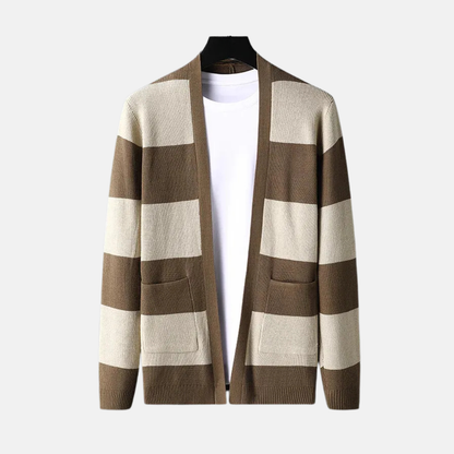 Men’s Cardigan Sweatshirt – Relaxed Fit – Knit Stripe – Open Front – Mid Length Layer